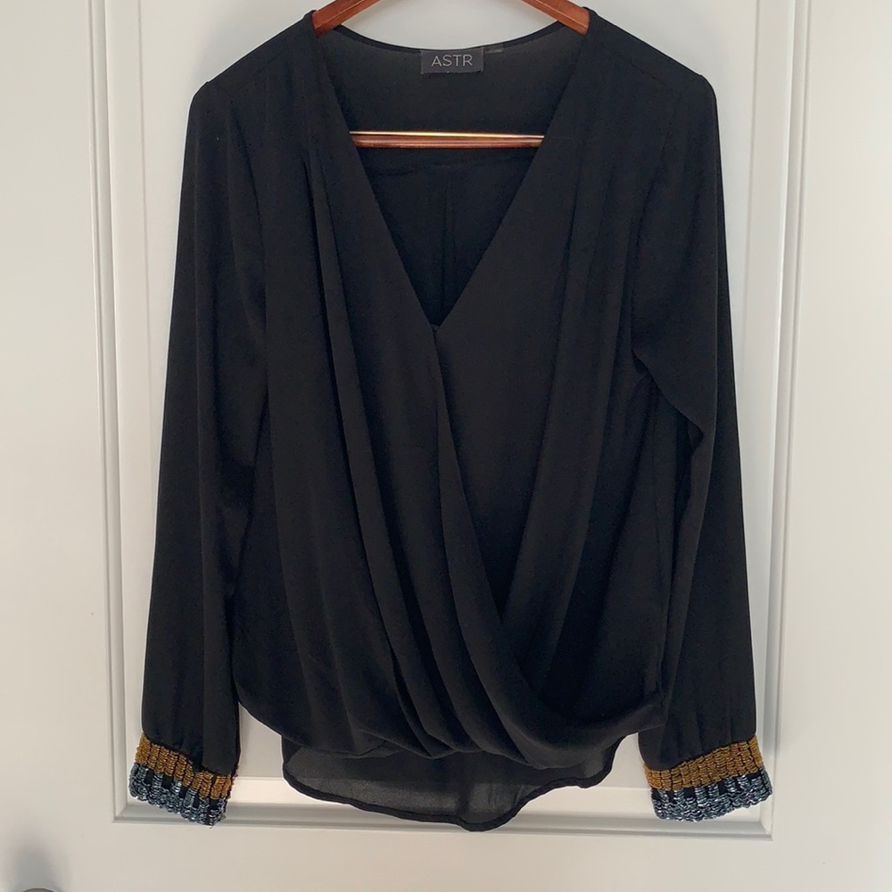 ASTR Black Party Top w/ Beaded Cuffs